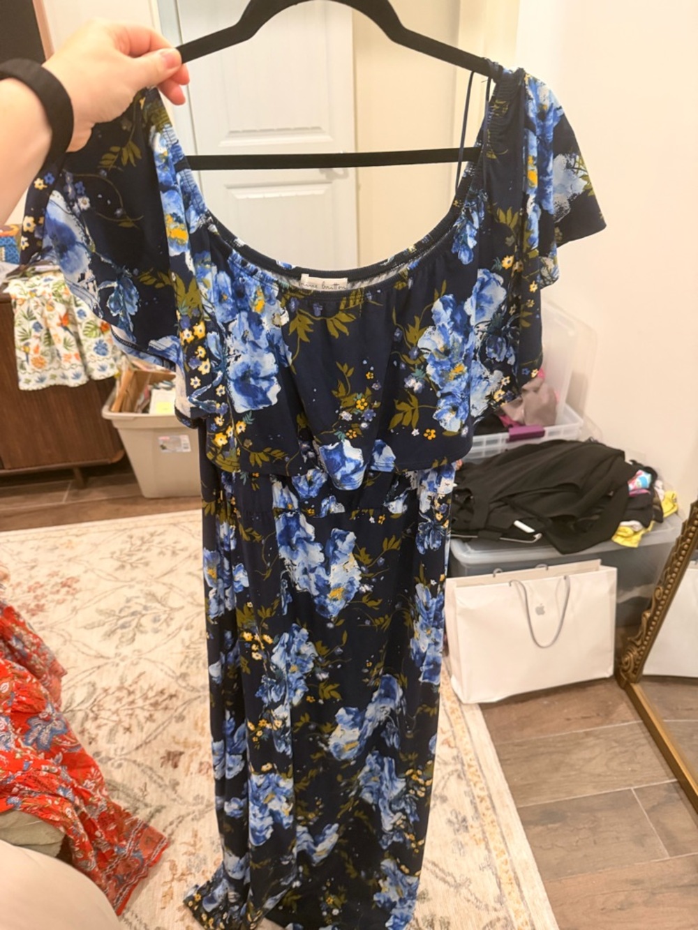 nine britton Navy Floral Off-Shoulder Maxi Dress